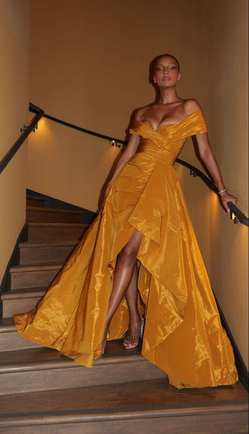 A line Off The Shoulder Long Slit Prom Dress Evening Dress Formal Dress SD2181